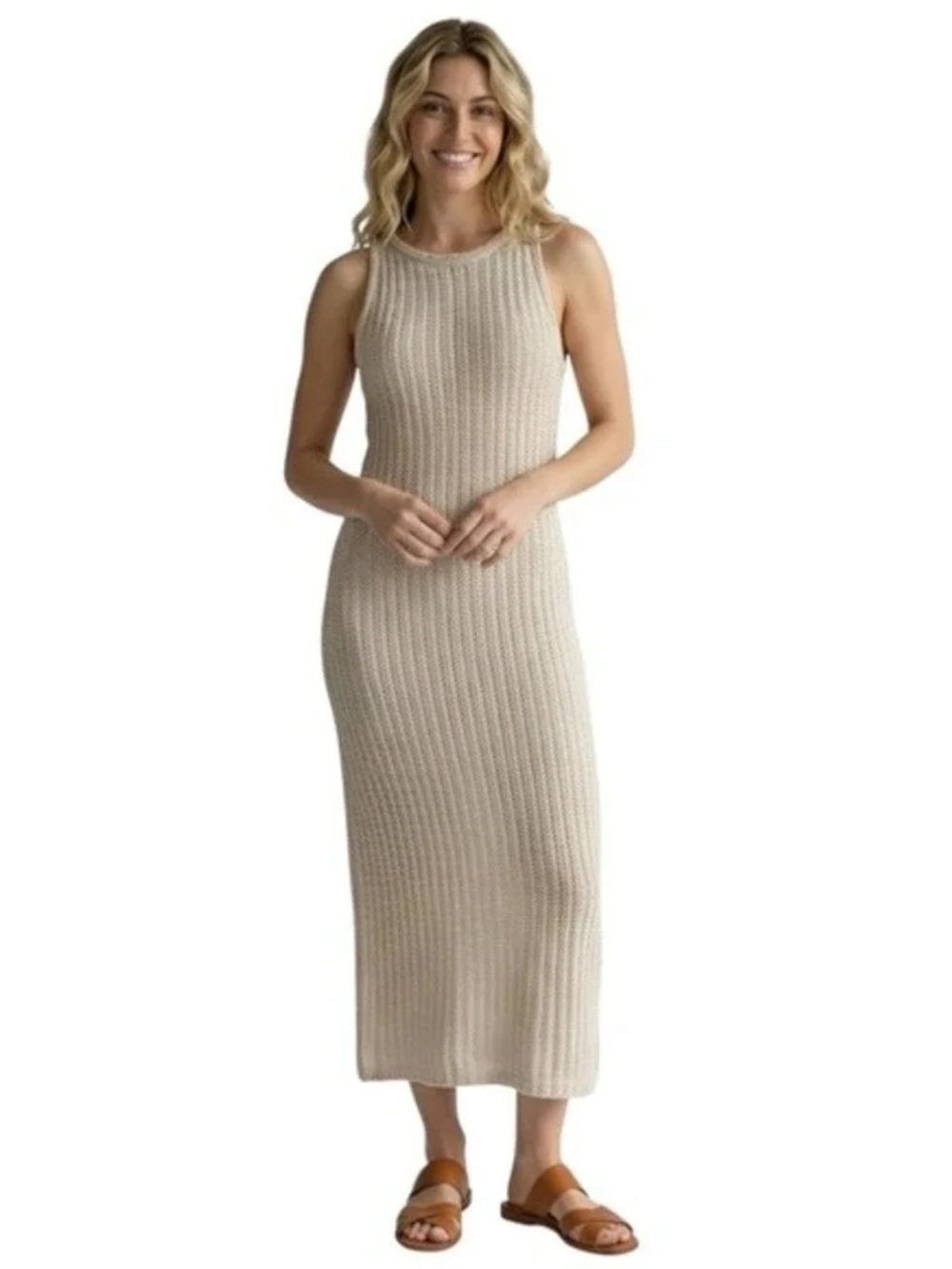 Sleeveless Rib Knit Maxi Dress - Cream
